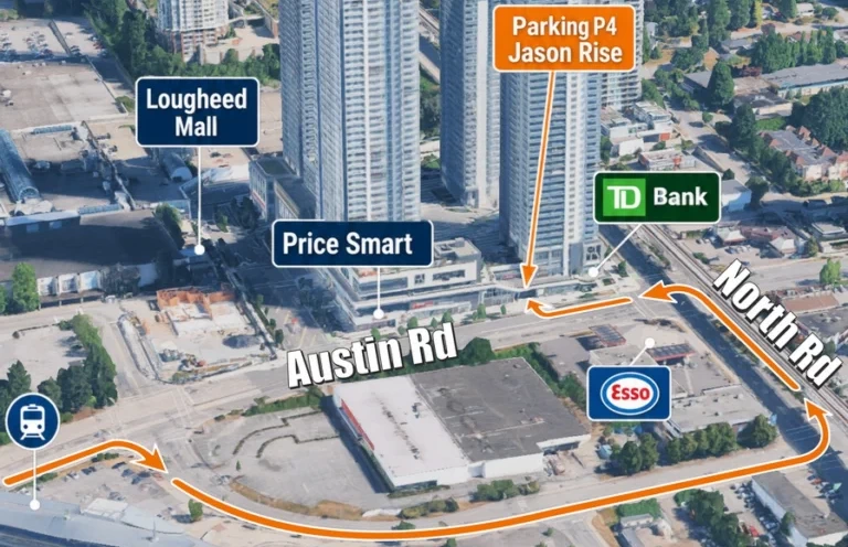 Visitor hand-off point: Austin Rd entrance to the City of Lougheed.