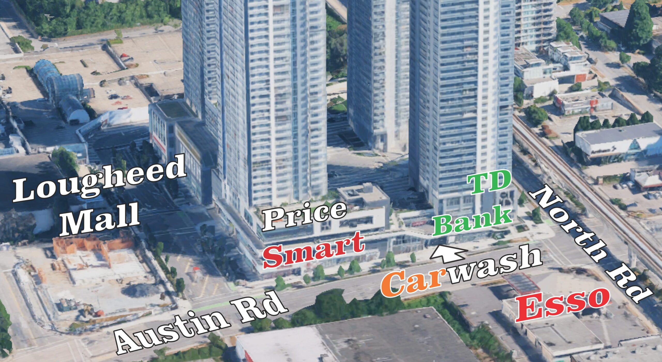 Visitor hand-off point: Austin Rd entrance to the City of Lougheed.